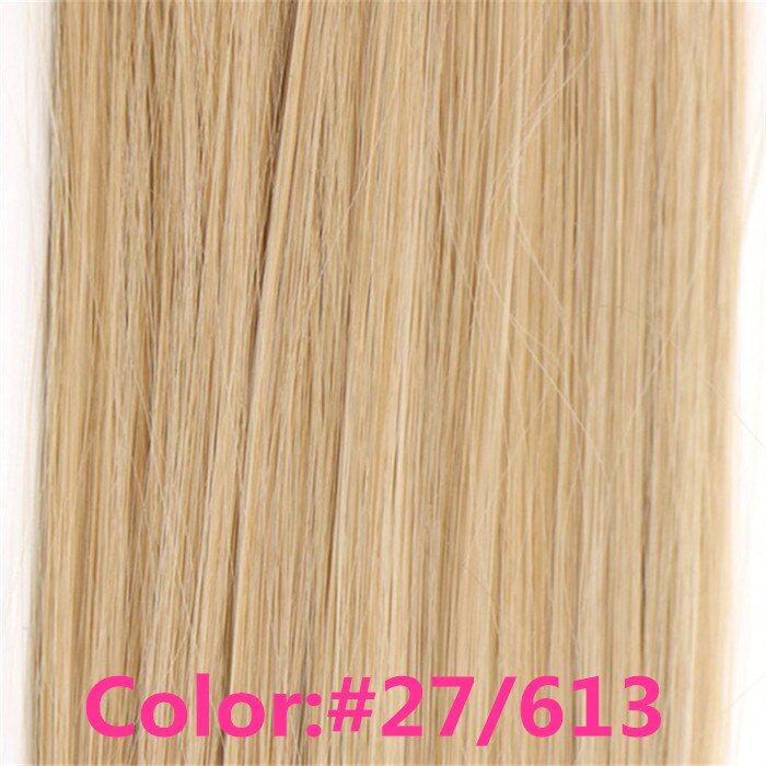 Feibin clip in hair extensions syntetisk hår 22 tommer 55cm langt lige hårstykke varmebestandigt  c46: P27/613