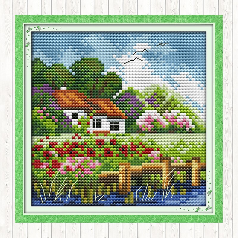 Seizoenen landschap 14ct 11ct count print canvas stof borduurpakketten doe-het-zelf knutselen kruissteekpakket handwerk borduurpatronen