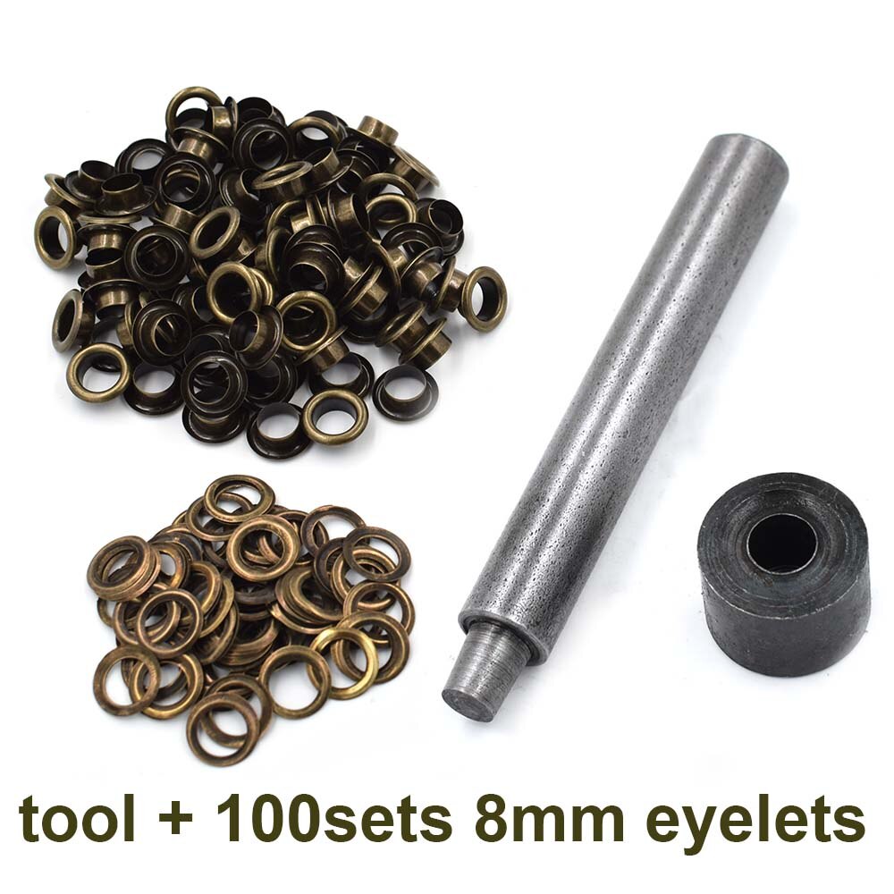 (100 pieces/lot) 8mm eyelets..An inner diameter . Metal pores. Hollow rivets. Shoebox pores. Wearing rope hole.Gas buttons.: tool and 100 eyelets