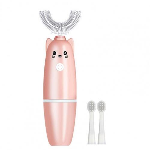 Spazzolino a forma di U per bambini/denti spazzolino morbido spazzolino elettrico pulizia profonda materiale alimentare spazzolino da denti modellante per cartoni animati: Colore rosa