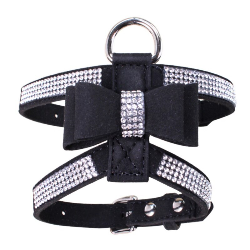 Duurzaam Gereedschap Bling Strass Puppy Harnas Hond Fluwelen & Leather Leash Voor Kleine Halsband Huisdier Producten: Black / L