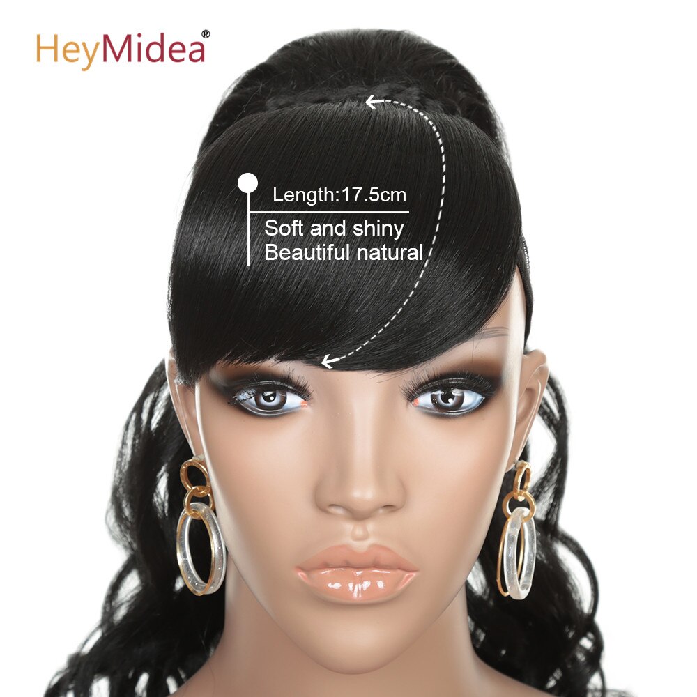 Ponytail Extension Synthetic Curly Ponytail With Bangs Clip In Hair Extension Afro Drawstring Ponytail African American HeyMidea