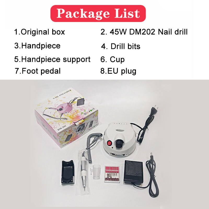 Elektrische Nail Boor Machine 35000 Rpm Manicure Machine Elektrische Nagelvijl Nail Art Gereedschap Set Voor Nagel Boren Gel remover: DM202-white