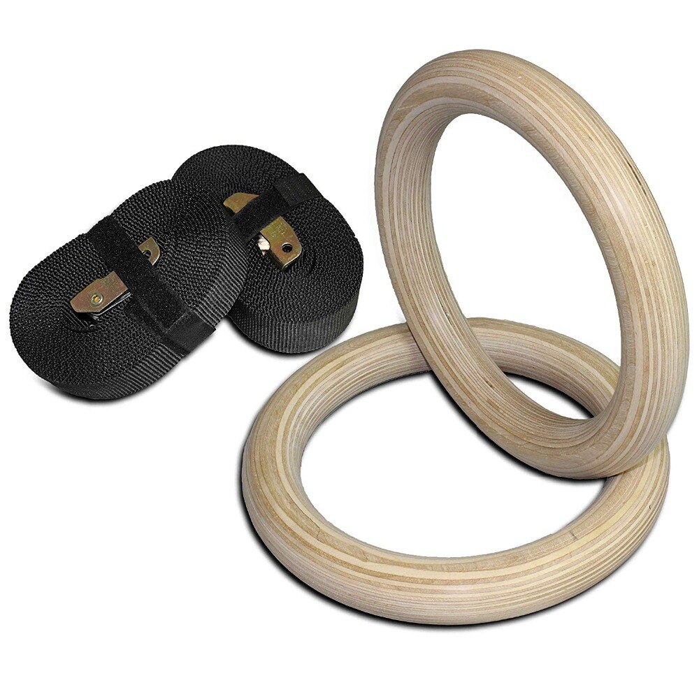 Rhythmic Gymnastic Rings Fitness Workout Exercise Wooden Pull Ups Muscle Training Equipment with Buckle Straps for Home Gym