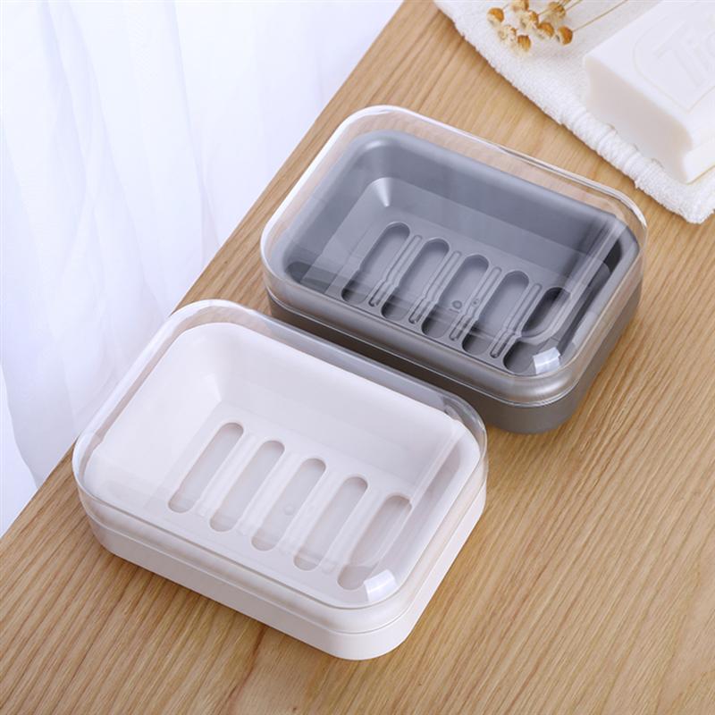 1pc bærbare sæbeskåle med låg plastsæbekasse sæbeholder sæbebeholder til bordkøkken badeværelse