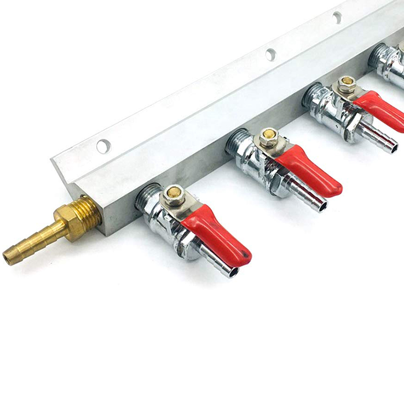 Best 6 Way Aluminum CO2 Gas Distribution Manifold Splitter 1/4 Inch Barbed Inlet and Outlets Homebrew Beer Kegerator CO2 Splitt