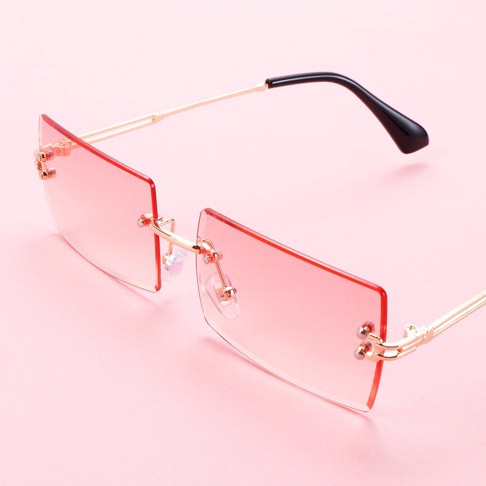 modisch Randlose Sonnenbrille Frauen Kleine Rechteck Sonnenbrille Reisen Stil UV400 Schattierungen Sommer Brillen für Männer und Frauen