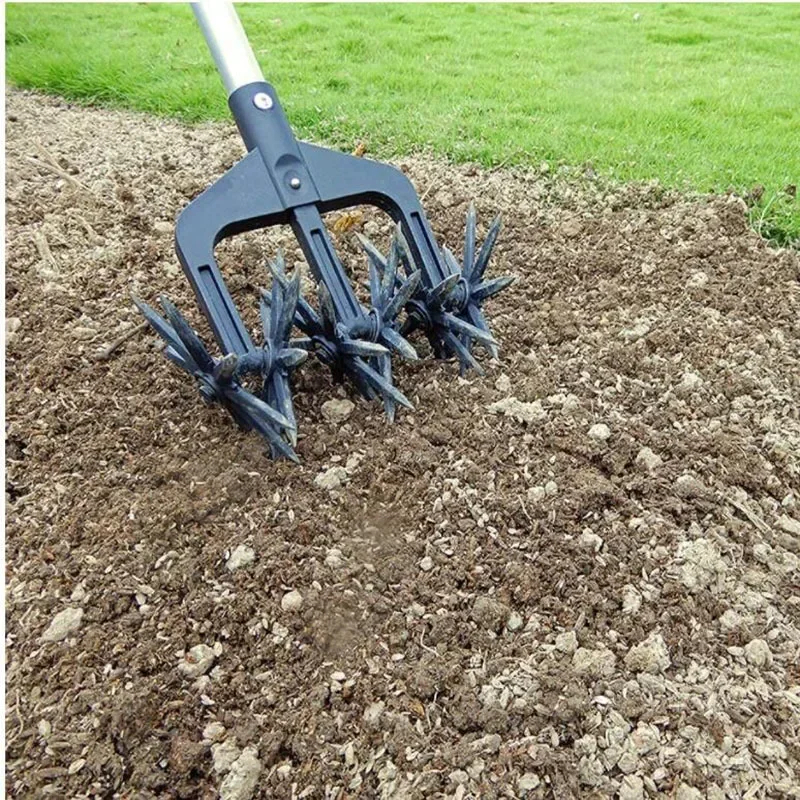 Cultivador rotativo para césped y jardín, cultivador rotativo de jardinería ajustable y herramienta de cultivador de jardín manual, herramienta de arado de suelo