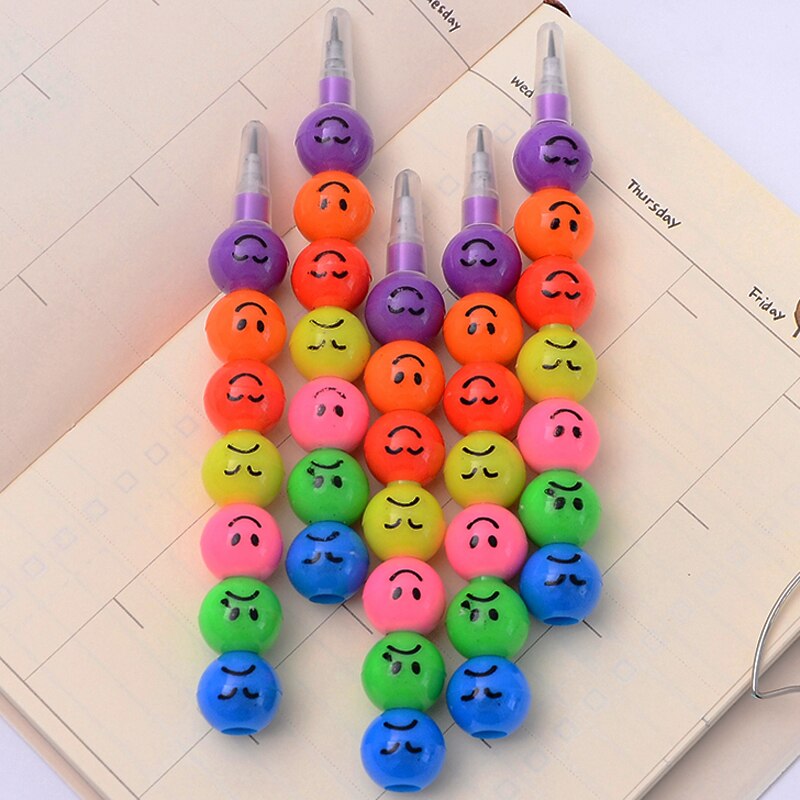 5 pcs/lot Sugar-Coated Haw Cartoon Smiley Graffiti Pen 7 Colors Crayon Wax Pencil for Kids Writing School Supplies