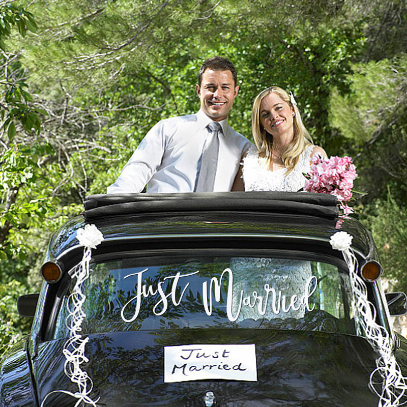 1Set White Just Married Sticker For Wedding Car Paper Glass Sticker Room Decor Rustic Wedding Party Decoration Bridal
