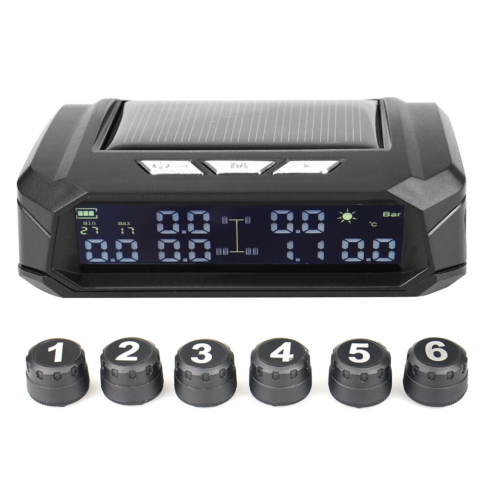 Universal Truck TPMS With 6 External Sensors Tire Pressure Monitor Solar USB Charging Tyre Pressure Monitor for Truck Safety