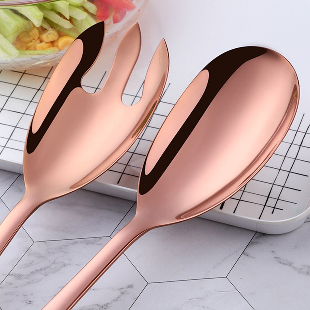 2Sets Salad Spoon Fork Stainless Steel Kitchen Utensils Food Pasta Server Public Buffet Restaurant Serving Tools
