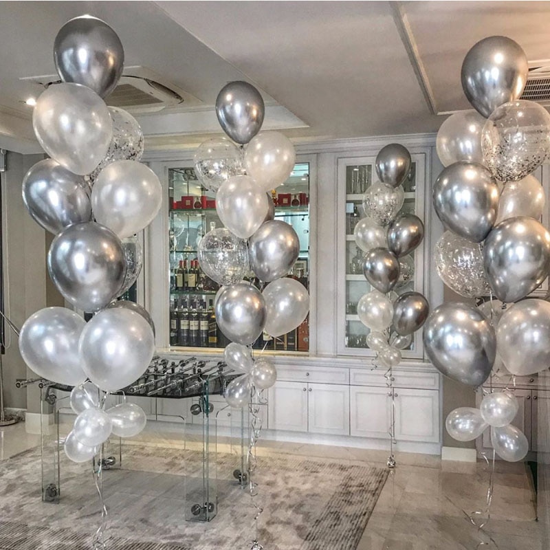 Sølv og hvide balloner konfetti balloner fødselsdagsfest dekorationer voksen latex ballon romantisk hvid bryllup tema luftkugle