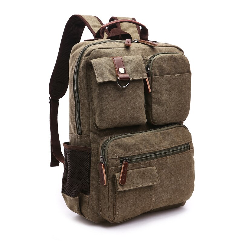 Canvas Tas Rugzak Schoudertas Mannen Laptop Rugzak Juveniele Mannelijke Rugzak Computer Rugzak Tas: Army Green