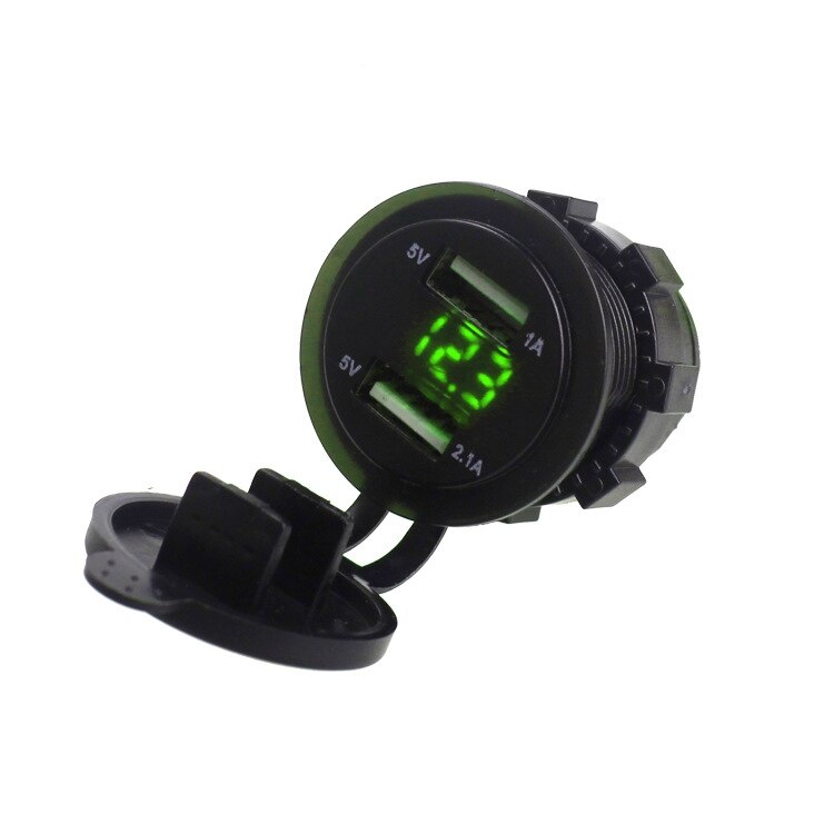Dubbla usb motorcykeltändare biltändare laddare + led digital voltmeter bildskärmar 3 färger: Grön