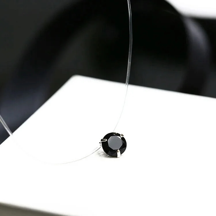 5-kleuren oogverblindende zirkoon ketting onzichtbare transparante vislijn eenvoudige hanger ketting sieraden voor vrouwen parel sieraden: Black Zinc Plated