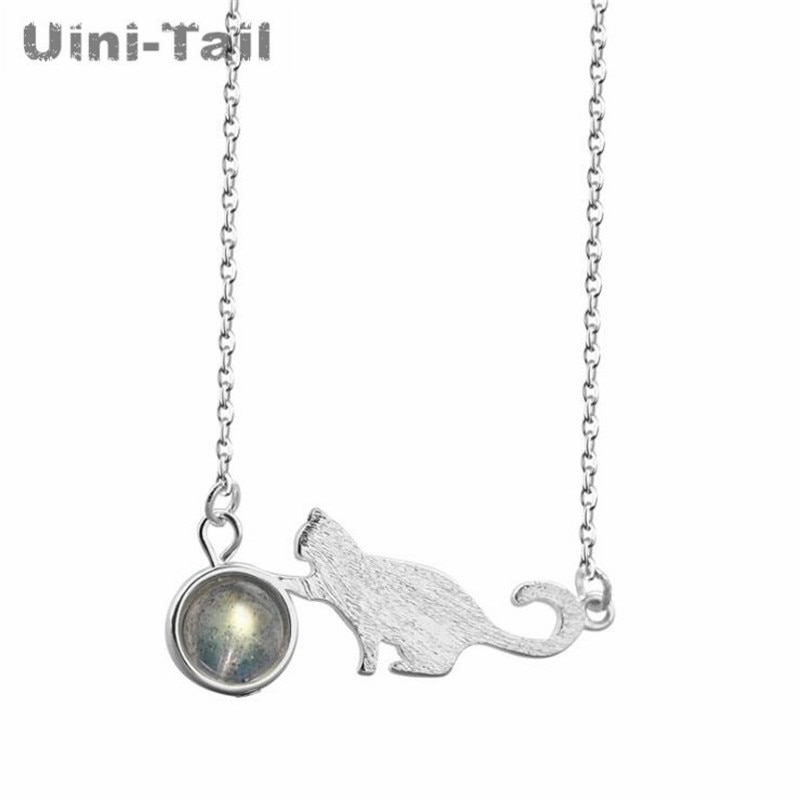 Uini-Schwanz heißer neue 925 Sterling silber katze mondstein halskette Koreanische einfache Schüler schlüsselbein kette süße kleine frische GN618