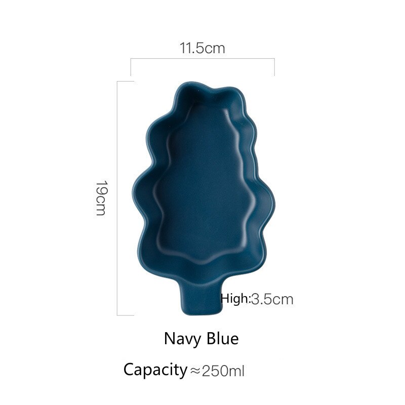 Christmas Tree Shape Baking Plate Ceramic Dinner Dishes European Style Dinnerware Baking Tray Ovenware Microwave Oven Flat Plate: Navy blue