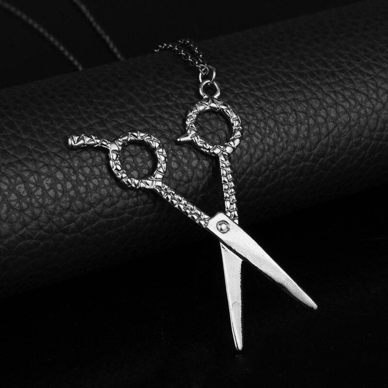 Collier en ciseaux pour hommes et femmes, bijoux pour salon de coiffure, outils pour sèche-cheveux, pendentifs pour coiffeur: black gun