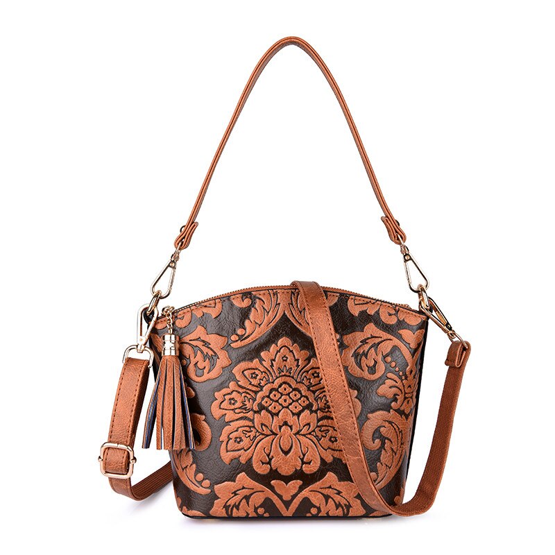 Bloemen chinese stijl sac a main femme schelp tas vrouwen messenger crossbody schoudertassen voor vrouwen pu leer bolsa feminina: Bruin