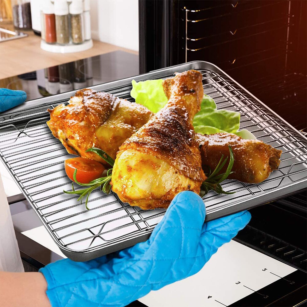 Baking Tray With Removable Cooling Rack Set Stainless Steel Wire Grid Tray Kitchen Oven Cook Pan Non-Stick Bread Barbecue Holder