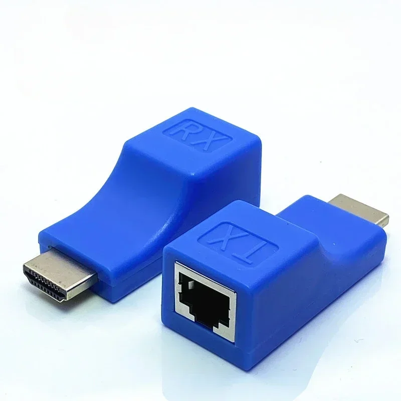 1080P HD 4K HDMI-compatible Extender RJ45 Ports Network 30M to RJ45 Over CAT5e / 6 UTP LAN Extender Cable Adapters: Blue