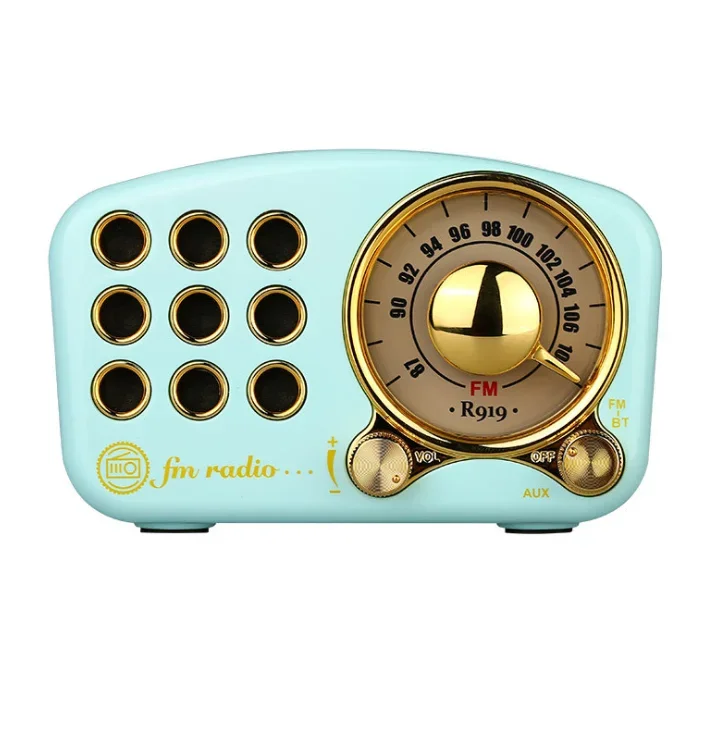 Portable Retro Radio Bluetooth Speaker Walnut Wooden FM Radio Old Fashioned Classic Style Support TF Card Or AUX Cable Play: Blue