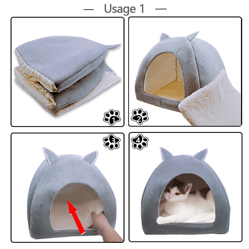 Pet Dog Bed Indoor Kitten House Warm Small for cats Dogs Nest Collapsible Dog Cave Sleeping Plush Mats Soft Dog House