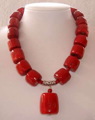 GRÁTIS Incrível Cilindro Vermelho Coral Contas Colar jewerly 18 "pulseiras 7.5" AAA Grau das mulheres bom nobre senhora: Necklace