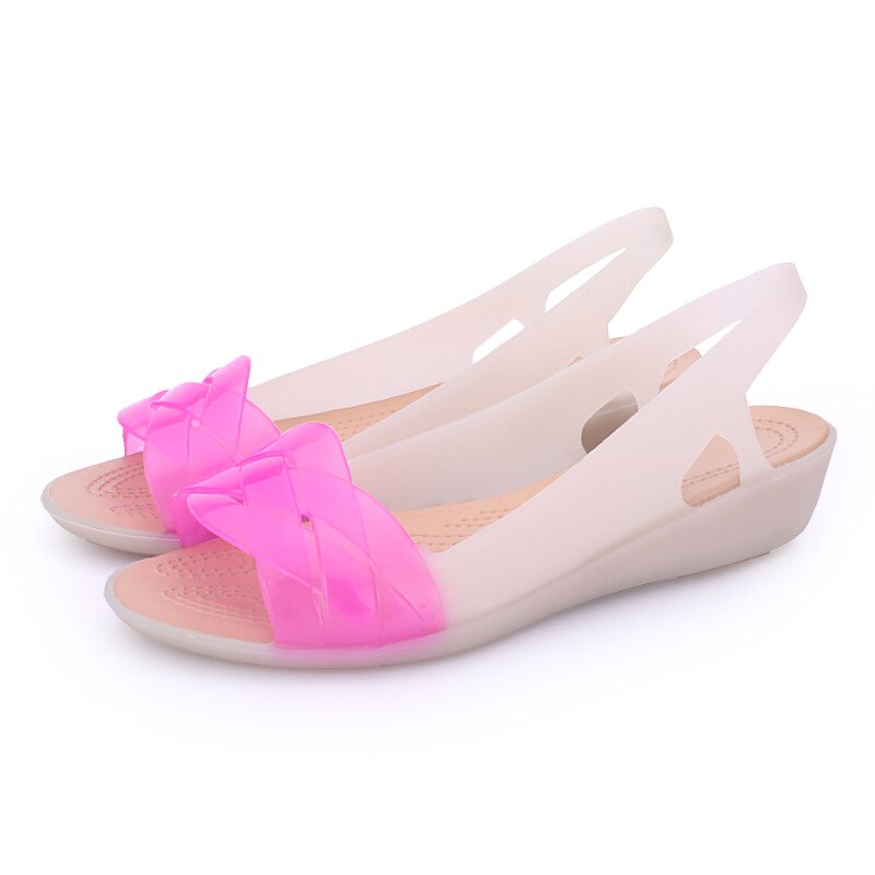Women Clogs Jelly Sandals Home Non-slip Summer Hole Shoes Female Flat Slippers Plastic Female Girls Waterproof EVA Garden Shoes: Red / 39