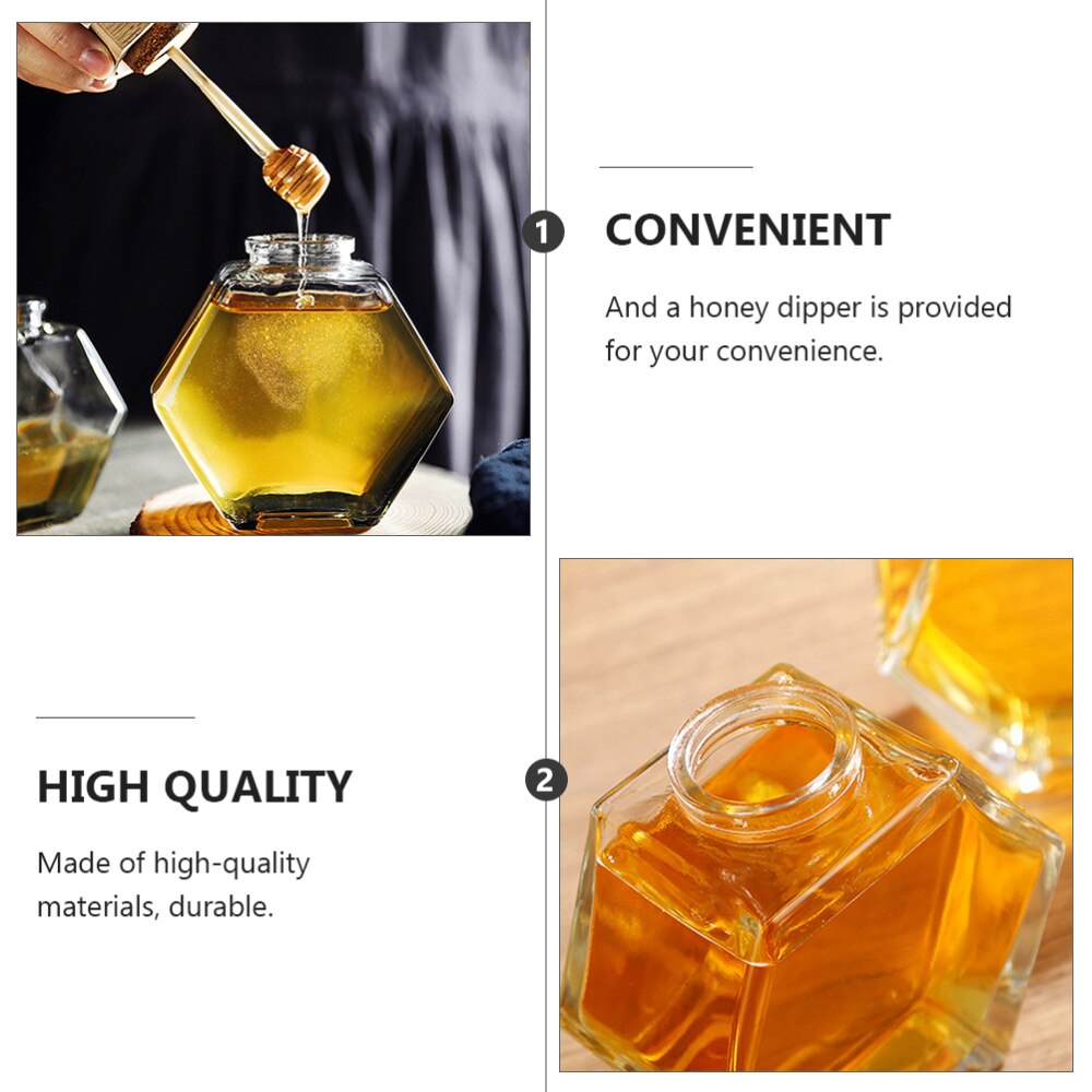 2Pcs Honey Jars Tasteful Transparent Hexagonal Honey Glass Jar Honey Bottles Clear Honey Pot for Home Kitchen