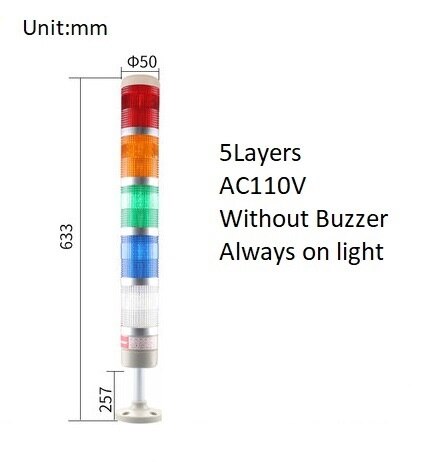 Stack Lamp Industrial Machine Emergency LED Warning Light Tower Straight Rod Disk Base DC12V/24V AC110V/220V without Buzzer: 5Layers 110V no Buz