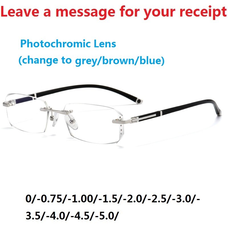 Vazrobe Rimless Myopia Glasses Insert Optic Lens -0.75 -1.00 -1.50 to -5.00 Finished Eyewear with Far Vision Prescription Lenses: photochromic lens