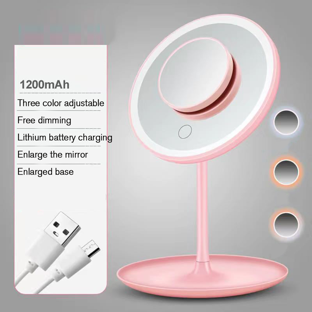USB Charging LED Beauty Makeup Mirror With Light Lamp Touch Screen Desktop Cosmetic Mirror Light Vanity Adjustable Vanity Mirror: P-Tricolor 5x Mirror