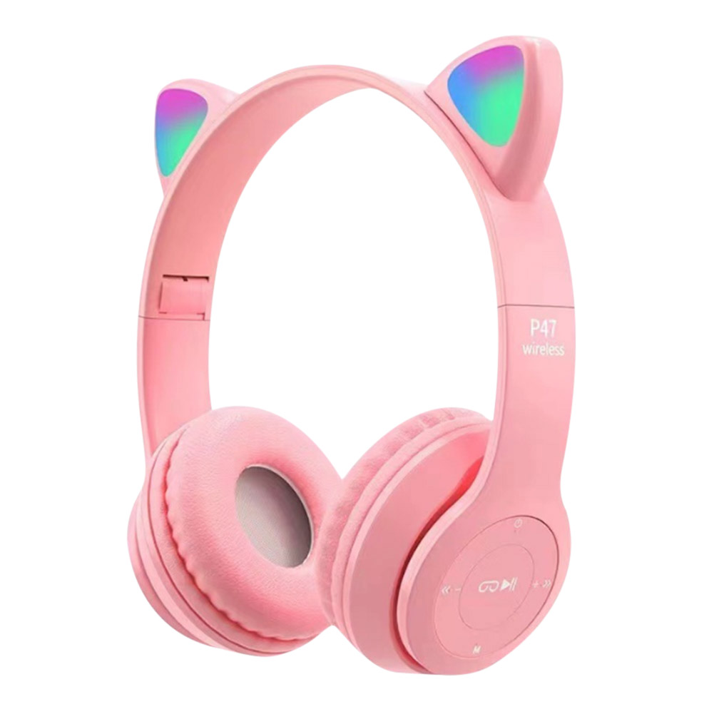 Gaming-headset Cat Ear Bluetooth-compatibele helmen Stereo Bass Over-Ear-headsets Leuke sporthoofdtelefoon voor kinderen en volwassenen: Rood