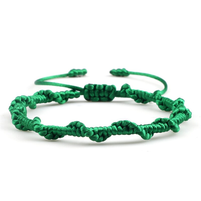 Pulsera sencilla de la amistad para hombre y mujer, brazalete de cuerda trenzada hecha a mano, con nudo rojo de la suerte, para parejas: Green