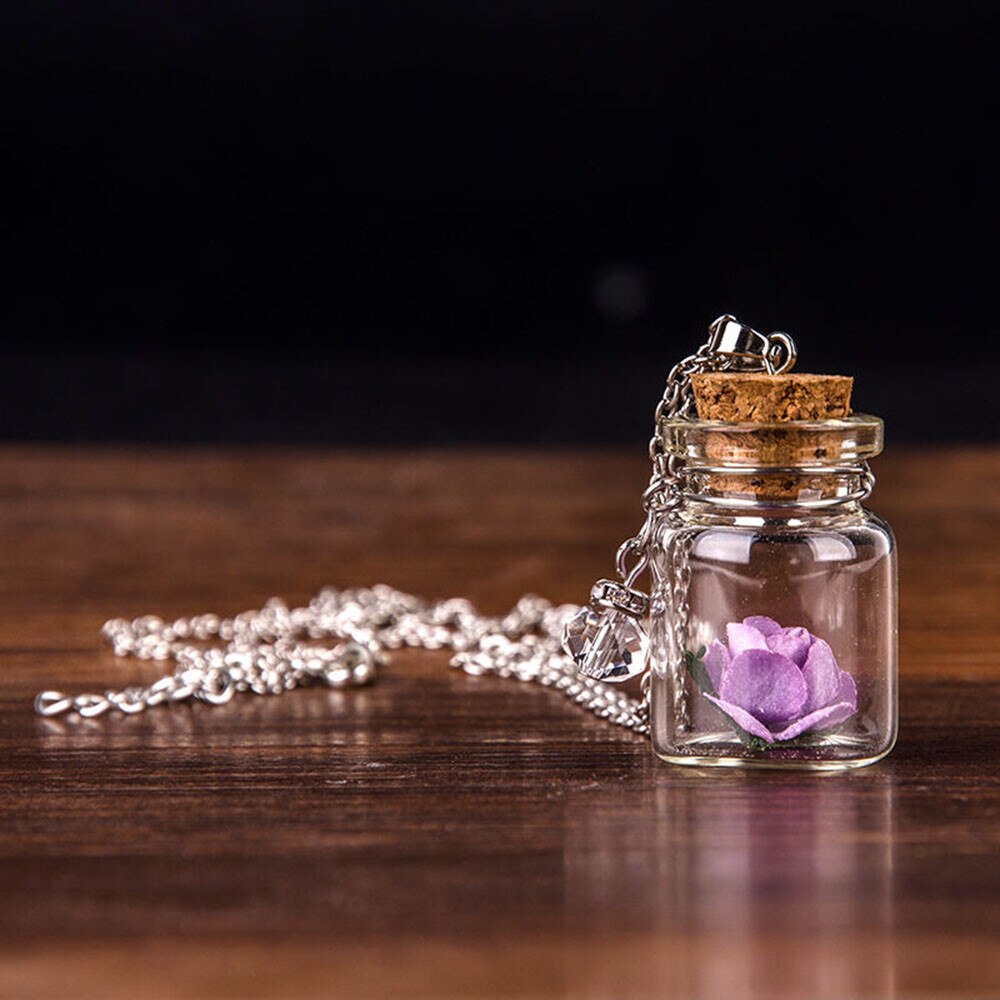 Fast Glow in the Dark Flower Glass Tiny Wishing Bottle Vial Necklace Pendant Chain Car ornaments
