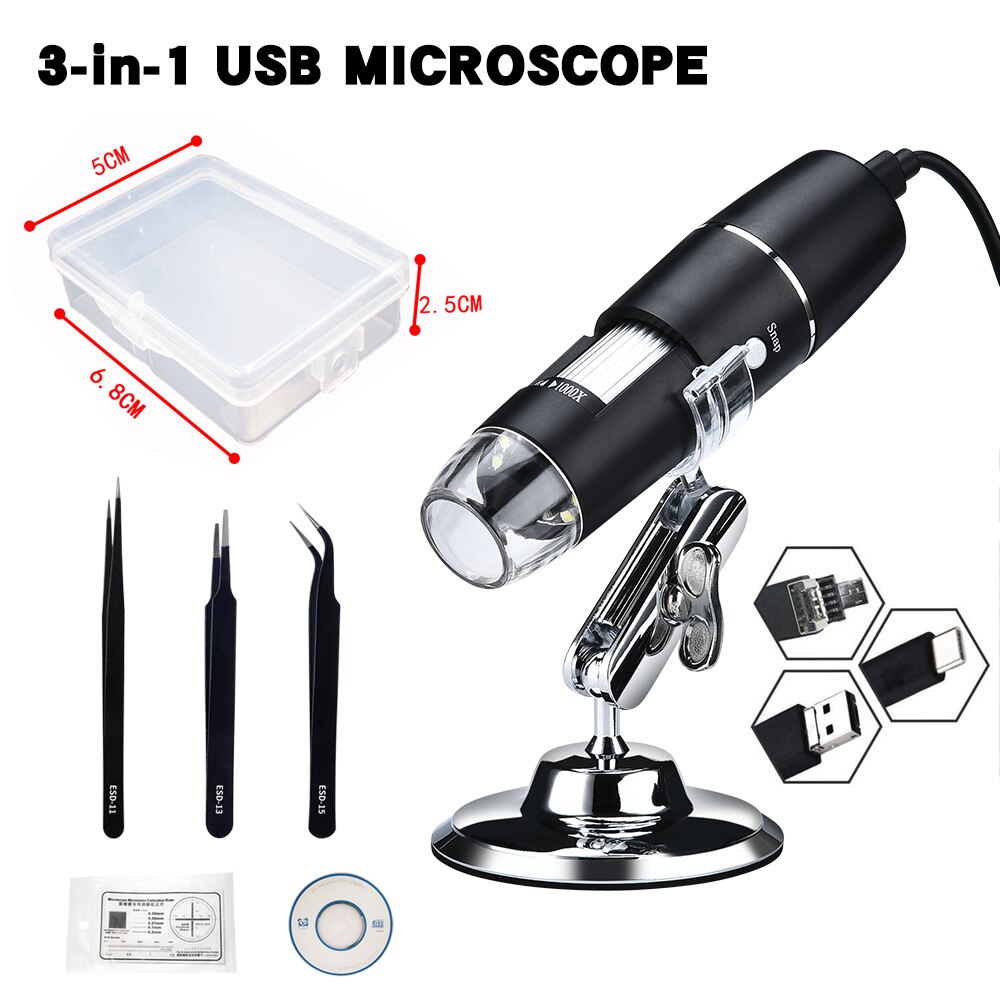 1600X 1000X USB Microscope Handheld Portable Digital Microscope USB Interface Electron Microscopes with 8 LEDs with Bracket