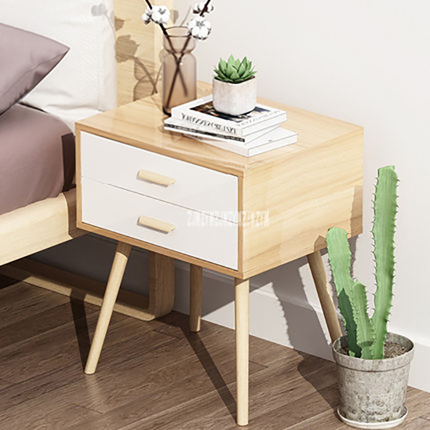 077 Night Table Modern Simple Bedstand 2-Drawer Small Bedside Cabinet Mini Bedroom Storage Tea Coffee Table Nightstand Beech Leg