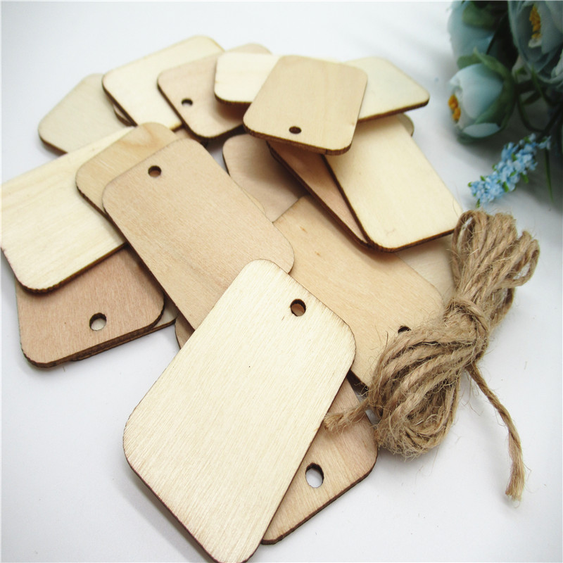 20/50/100pcs 52*35mm Natuurlijke Vierkante label opknoping patroon hout Scrapbooking Handgemaakte Carft voor home decoratie diy Q13