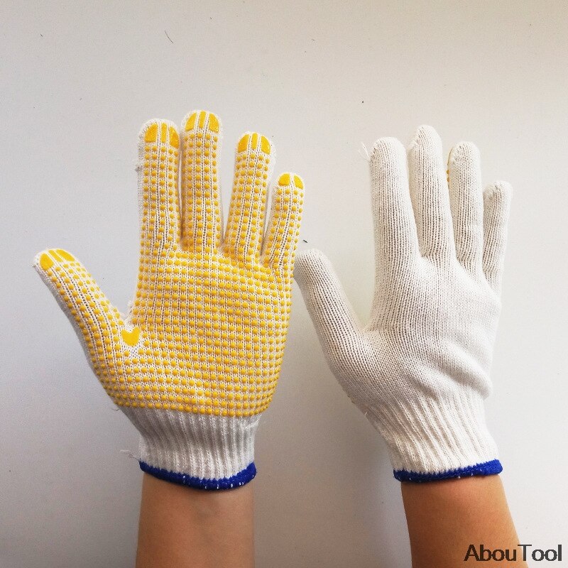 Polka Dot Rubber Gloves Labor Working Handwear PVC Dotted Knitted Glove Woodworking Anti Slip Garden Plant Repair Non-slip Set: 12pairs yellow dot