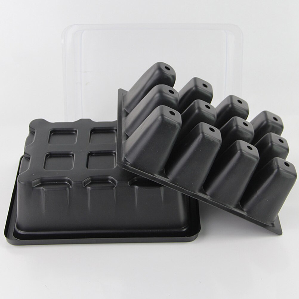 Bandeja para semilleros de 18x14x6cm, plato de brotes, bandeja para macetas de vivero de 12 celdas con caja con tapa transparente para bonsái de jardín, 10 Uds.