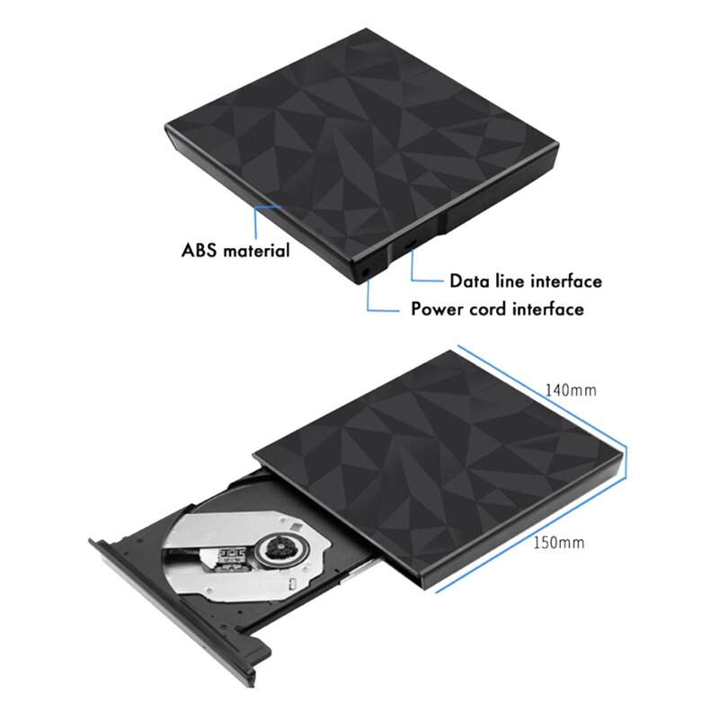 Lecteur DVD USB 3.0 et type-c, graveur de CD, enregistreur de lecture-écriture à grande vitesse, lecteur externe DVD-RW