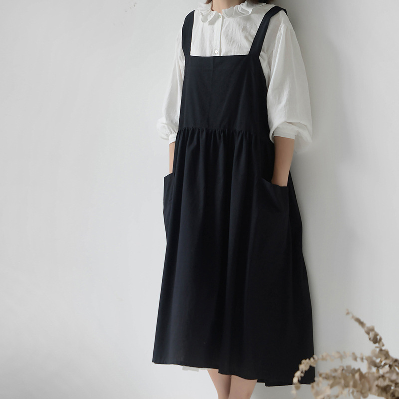 Adjustable Bib Apron with Pockets Cross Back Kitchen Chef Florist Shop Overalls Cotton Women Apron for Baking Painting Gardening: Black