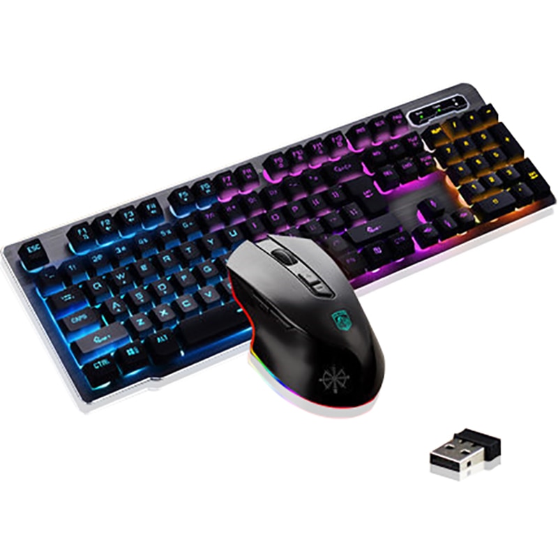 Imitation Mechanical Gaming Keyboard Mouse Combo Rechargeable Backlight Wireless Keyboard Alloy Panel Suitable For Computer Game