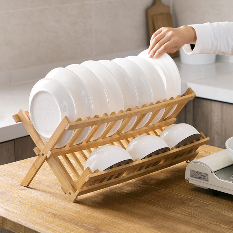 Opvouwbare Afdruiprek Bamboe Droogrek Houder Gebruiksvoorwerp Afdruipbord Droogrek Opslag Keuken Organizer Rack Houder