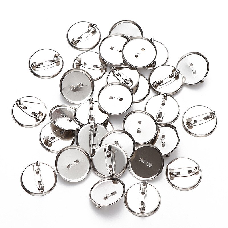 50pcs 13-30mm Round Disc Brooch Buckle Blanks Brooch Setting with Pin Clip Back Base for Diy Jewelry Making Garment Accessories