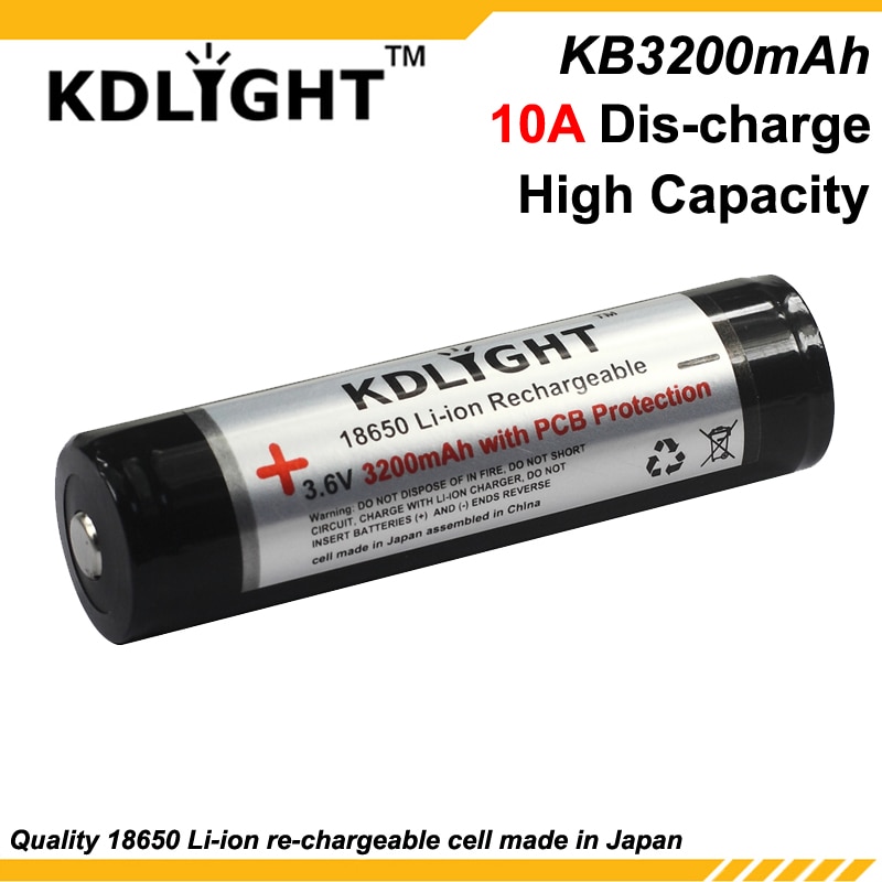 Kdlight  kb3200 mah 3.6v 3200 mah genopladeligt li-ion 18650 batteri med pcb