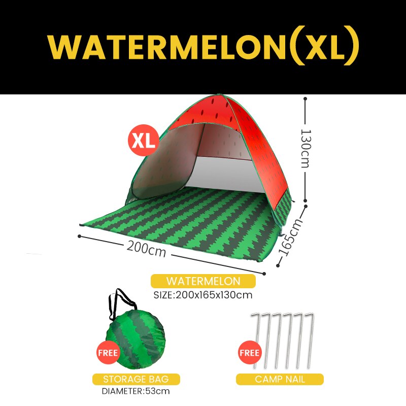 Tiendas de campaña para acampar en la playa, tiendas de campaña Aotomatic Pop Up plegable para niños, tiendas para acampar del sol para 1-2 personas: Watermelon-XL