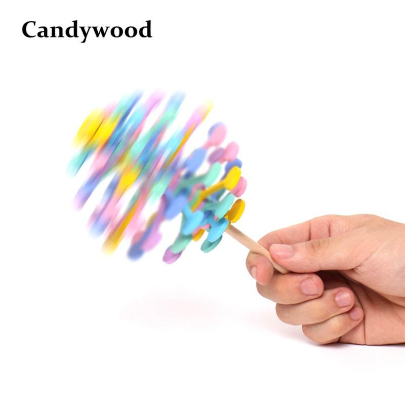 Houten Roterende Lollipop toverstaf Stress Relief Speelgoed Fidget Spinner Art Decoratie Hand Spinner Speelgoed Jongen Meisje